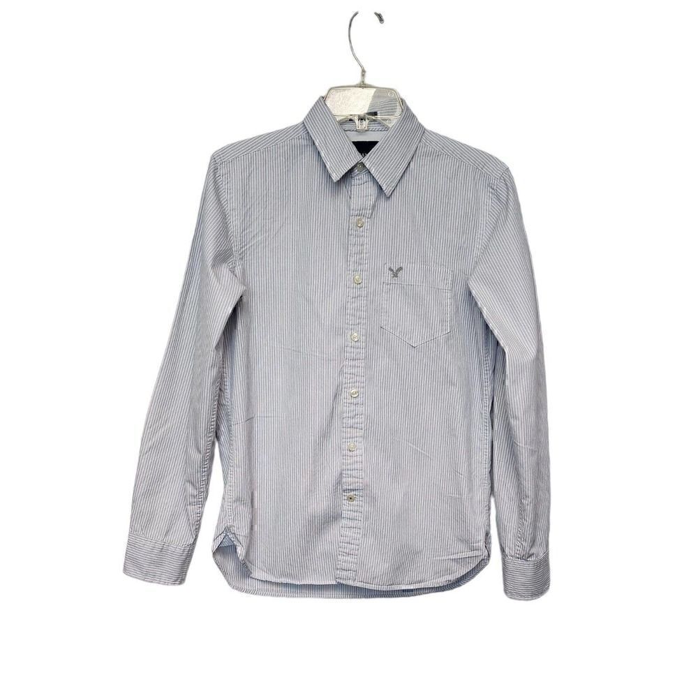 American Eagle Athletic Fit Longsleeve Button Up Shirt Blue Stripe Men Sz XS/TP